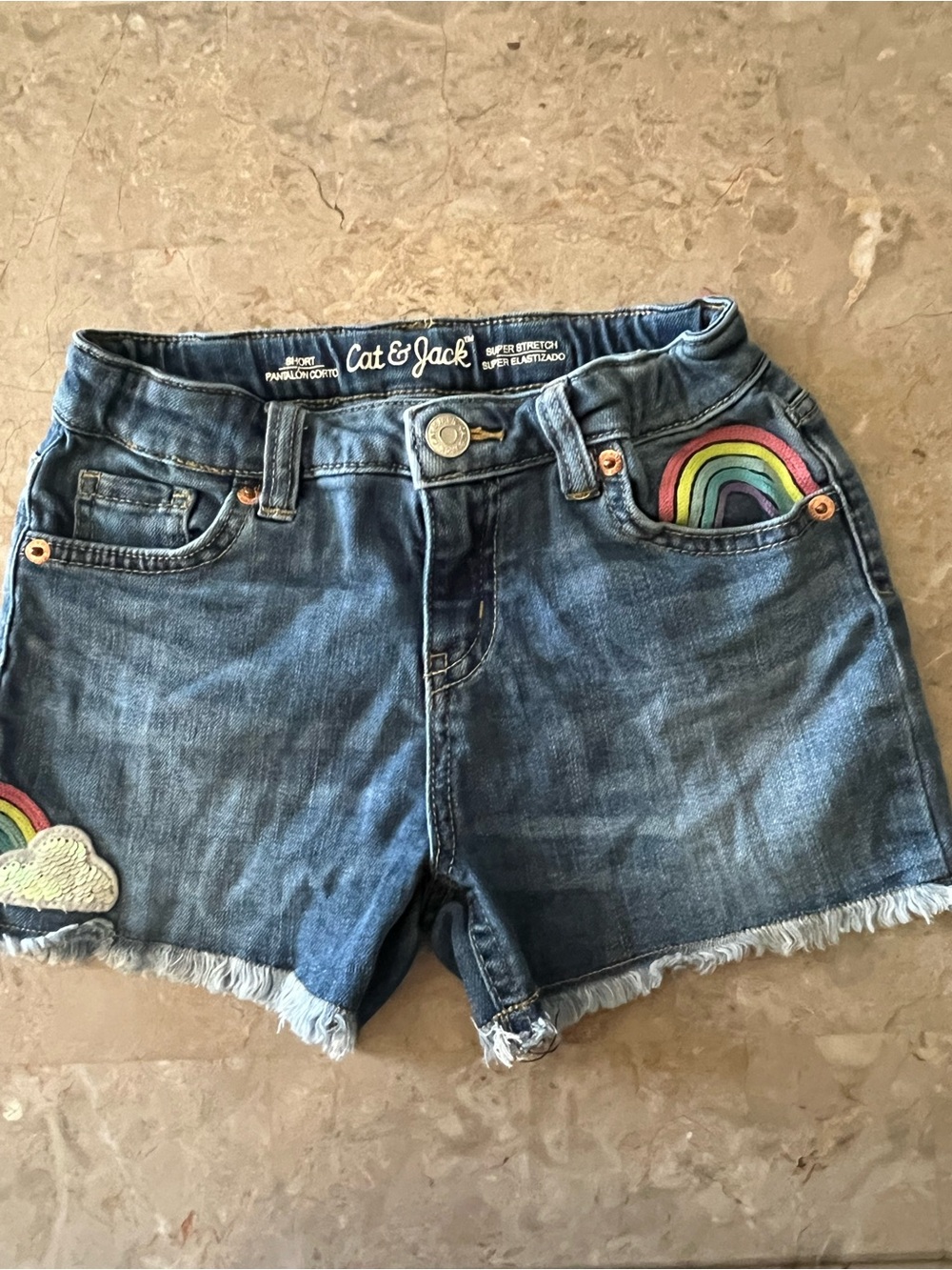 Cat & Jack Blue Denim Shorts with Rainbow Patches
